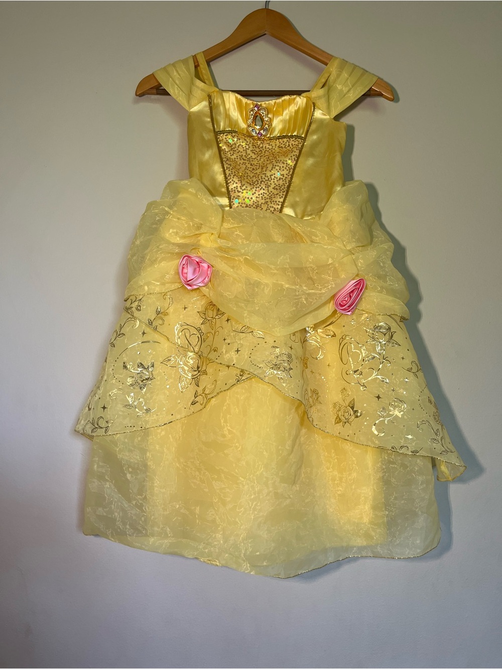 Disney Yellow Sparkle Princess Costume with Pink Rose Accents